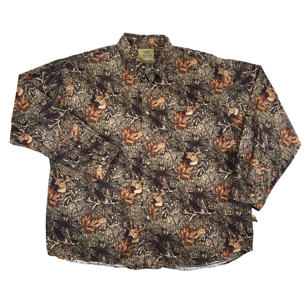 Outdoor Life Shirt Mens 2XL Deer Camo Long Sleeve Button Up Cotton Hunting AOP